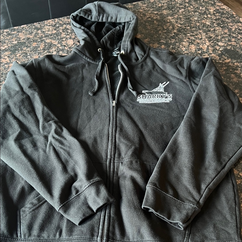 Black Full-Zip Hooded Jacket Sharkey‘s Panama City Beach Florida XL